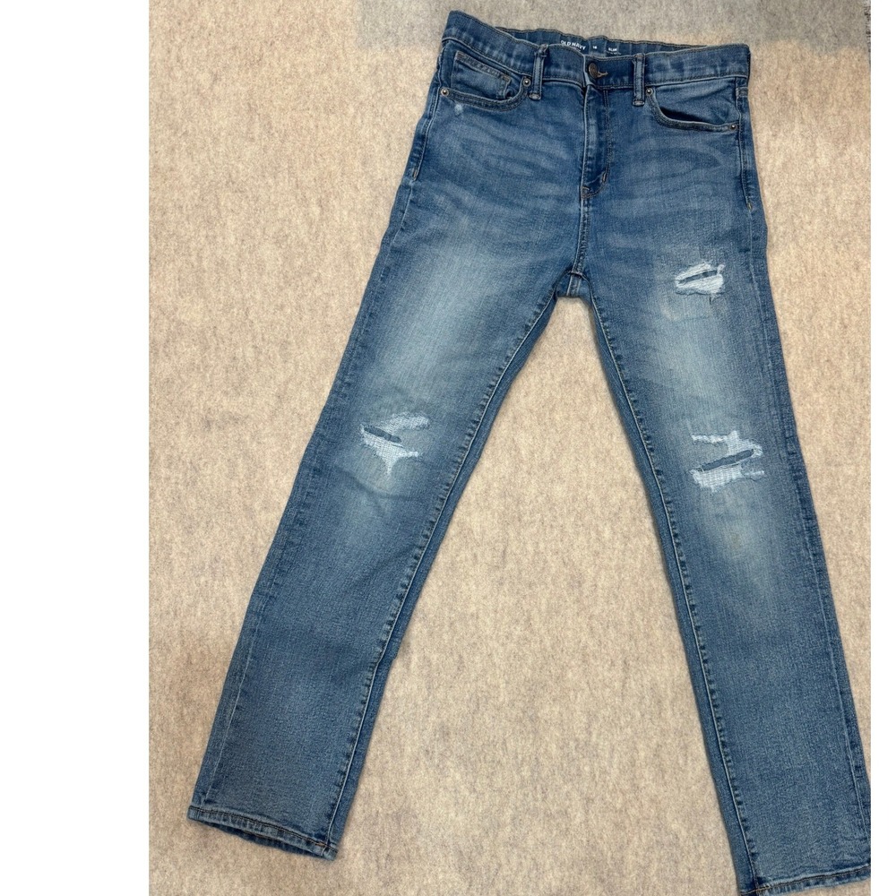 Old Navy Boys Slim Jeans 16 Medium Wash Distressed 360 Stretch Built-In Tough